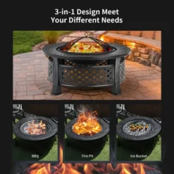 Costway 32'' Round Fire Pit Set W/ Rain Cover BBQ Grill Log Grate Poker 14 Costway 32'' Round Fire Pit Set W/ Rain Cover BBQ Grill Log Grate Poker -Garden & Outdoors GUEST 001b5a36 82c3 465c bced d5985942c2a6