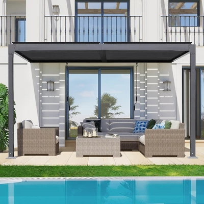 Aoodor Outdoor Louvered Pergola Adjustable Louvered Sloping Roof Wall-Mounted Pergola 1 Aoodor Outdoor Louvered Pergola Adjustable Louvered Sloping Roof Wall-Mounted Pergola