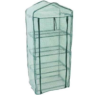 Sunnydaze Decor Sunnydaze Outdoor Portable Growing Rack 4-Tier Greenhouse With Roll-Up Door - 4 Shelves - Green 4 Sunnydaze Decor Sunnydaze Outdoor Portable Growing Rack 4-Tier Greenhouse With Roll-Up Door - 4 Shelves - Green - Image 4