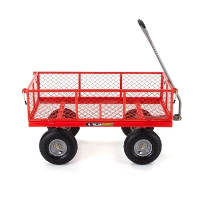 Gorilla Cart 800lbs. Capacity Heavy Duty Durable Steel Mesh Flatbed Garden Utility Wagon - Red 2 Gorilla Cart 800lbs. Capacity Heavy Duty Durable Steel Mesh Flatbed Garden Utility Wagon - Red - Image 2
