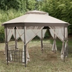 Costway 10'x12' Patio Gazebo Canopy Shelter Double Top Netting Sidewalls Beige -Garden & Outdoors GUEST 0390096d bd88 487e 9482 a11051286911