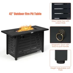 Costway 42'' Rectangular Propane Gas Fire Pit 60,000 Btu Heater Outdoor Table W/ Cover -Garden & Outdoors GUEST 03ca79b8 666d 418a bf37 b73ddb40c525