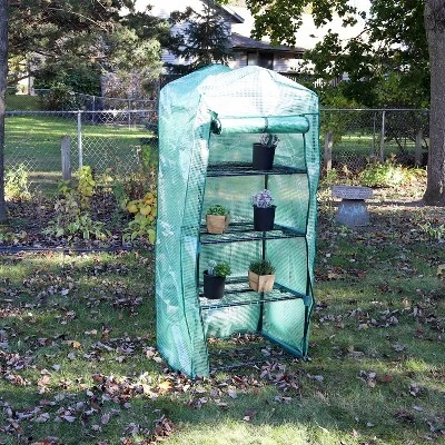 Sunnydaze Decor Sunnydaze Outdoor Portable Growing Rack 4-Tier Greenhouse With Roll-Up Door - 4 Shelves - Green 5 Sunnydaze Decor Sunnydaze Outdoor Portable Growing Rack 4-Tier Greenhouse With Roll-Up Door - 4 Shelves - Green - Image 5