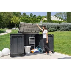 Toomax Stora Way All-Weather Outdoor XL Horizontal 5' X 3' Storage Shed Cabinet For Trash Can, Garden Tools, & Yard Equipment, Taupe Gray/Anthracite -Garden & Outdoors GUEST 059c3781 7bd8 4d6e 8ed7 64179c213a48
