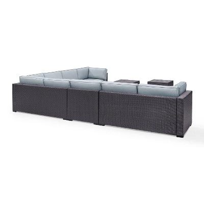 Biscayne 7pc Outdoor Wicker Sectional Set With 2 Coffee Tables - Sangria - Crosley 6 Biscayne 7pc Outdoor Wicker Sectional Set With 2 Coffee Tables - Sangria - Crosley - Image 6