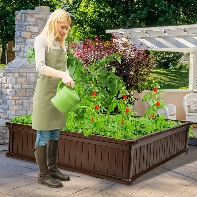 Costway 48.5'' Raised Garden Bed Square Plant Box Planter Flower Vegetable Brown 3 Costway 48.5'' Raised Garden Bed Square Plant Box Planter Flower Vegetable Brown - Image 3