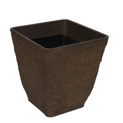 Set Of 2 Resin Indoor/Outdoor Squared Planters Brown - Alpine Corporation 1 Set Of 2 Resin Indoor/Outdoor Squared Planters Brown - Alpine Corporation
