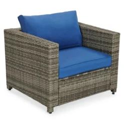 4pc Wicker Patio Sectional Seating Set - Blue - EDYO LIVING -Garden & Outdoors GUEST 096a9339 b3dd 4573 9b38 62f2734632f7