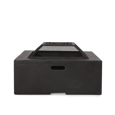 Berwick Outdoor Light Weight Concrete Wood Burning Square Fire Pit Dark Gray - Christopher Knight Home 8 Berwick Outdoor Light Weight Concrete Wood Burning Square Fire Pit Dark Gray - Christopher Knight Home - Image 8