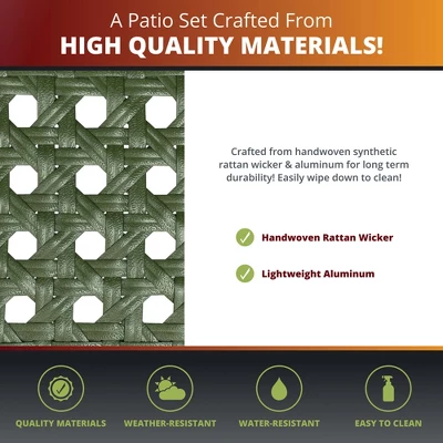 Kinger Home 3-Piece Outdoor Patio Bistro Table And Chairs Set Of 2, Rattan Wicker Cast Aluminum Patio Furniture, Green 2 Kinger Home 3-Piece Outdoor Patio Bistro Table And Chairs Set Of 2, Rattan Wicker Cast Aluminum Patio Furniture, Green - Image 2