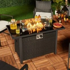 Yaheetech Tempered Glass Wind Guard Fence Fire Pit Table