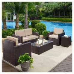Palm Harbor 5pc All-Weather Wicker Patio Conversation Set - Crosley -Garden & Outdoors GUEST 0dc8b385 6e25 4f1d b1b3 4d0676ed8a80