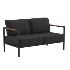 Flash Furniture Indoor/Outdoor Patio Loveseat With Cushions - Modern Aluminum Framed Loveseat With Teak Accent Arms -Garden & Outdoors GUEST 0e50ae8e 089c 465b 82ba b049525e36f6
