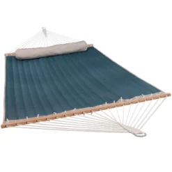 Sunnydaze Decor Sunnydaze 2-Person Outdoor Quilted Fabric Hammock With Spreader Bars With Freestanding Stand And Detachable Pillow - 350 Lb Capacity - Tidal Wave -Garden & Outdoors GUEST 0e7e6256 7c8c 40ba b1f1 afda4d94e39b