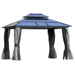 Outsunny Hardtop Gazebo Outdoor Polycarbonate Canopy Aluminum Frame Pergola With Double Vented Roof, Netting & Curtains For Garden -Garden & Outdoors GUEST 0ef4d7e5 5f40 4b2b 9c2d 49afd9d1d366