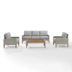 Capella Outdoor Wicker 4 Pc Sofa With Two Chairs And Coffee Table Set Gray/Acorn - Crosley