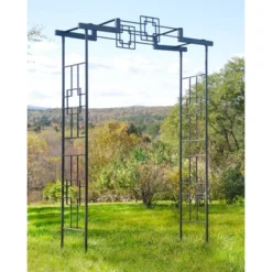 Achla Designs 95.5" Elegant Handcrafted Square-on-Square Iron Garden Arbor Graphite Powder Coated Finish -Garden & Outdoors GUEST 12183dd2 e31b 4d36 b336 b291eb1f8d89