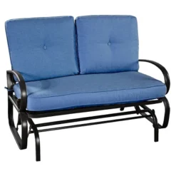 Costway Glider Outdoor Patio Rocking Bench Loveseat Cushioned Seat Steel Frame Blue 17 Costway Glider Outdoor Patio Rocking Bench Loveseat Cushioned Seat Steel Frame Blue -Garden & Outdoors GUEST 123ec2be c07d 4102 82bd fc8189a2ab7a