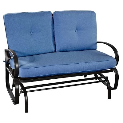 Costway Glider Outdoor Patio Rocking Bench Loveseat Cushioned Seat Steel Frame Blue 9 Costway Glider Outdoor Patio Rocking Bench Loveseat Cushioned Seat Steel Frame Blue - Image 9