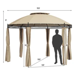 Tangkula 11.5'Outdoor Patio Round Dome Gazebo Canopy Shelter Double Roof Steel Brown 11 Tangkula 11.5'Outdoor Patio Round Dome Gazebo Canopy Shelter Double Roof Steel Brown -Garden & Outdoors GUEST 12b0d846 5506 4609 bbac f17e25032e8e