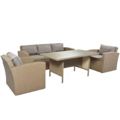 4pc Outdoor Wicker Conversation Set With Cushions - Gray - GODEER -Garden & Outdoors GUEST 137b79c6 92bd 4a62 8553 8113c02c72cb