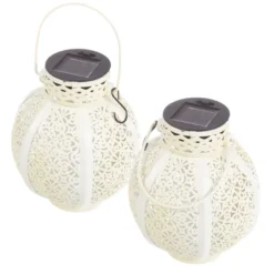 Set Of 2 Solar Outdoor Lights - Hanging Or Tabletop Rechargeable LED Lantern Set With 2 Shepherd Hooks For Outdoor Decor By Pure Garden (White) -Garden & Outdoors GUEST 14541617 5fa3 4ca2 aeae 540f07f9daab