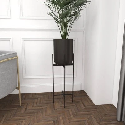 Olivia & May Modern With Stand Iron Planter Pots Black 10 Olivia & May Modern With Stand Iron Planter Pots Black - Image 10
