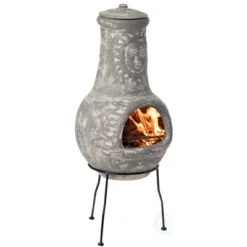 Vintiquewise Outdoor Clay Chiminea Fireplace Sun Design Wood Burning Fire Pit With Sturdy Metal Stand, Barbecue, Cocktail Party, Cozy Nights Fire Pit -Garden & Outdoors GUEST 15567c65 d402 4030 9bdb 10f79b2193a7