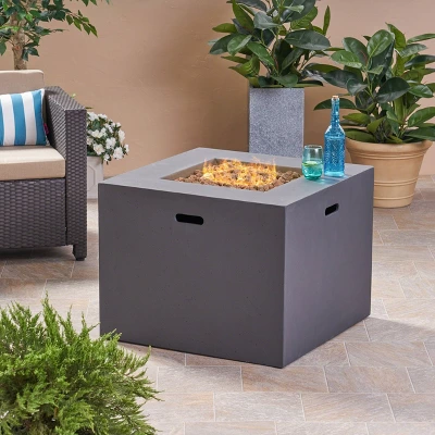 Aidan Outdoor Square Lightweight Concrete Gas Burning Fire Pit - Dark Gray - Christopher Knight Home 1 Aidan Outdoor Square Lightweight Concrete Gas Burning Fire Pit - Dark Gray - Christopher Knight Home