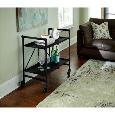 Indoor/Outdoor Folding Serving Cart With Wheels & Shelves - Black - Room & Joy 4 Indoor/Outdoor Folding Serving Cart With Wheels & Shelves - Black - Room & Joy - Image 4