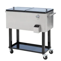 Outsunny 80 QT Rolling Cooling Bins Ice Chest On Wheels Outdoor Stand Up Drink Cooler Cart For Party -Garden & Outdoors GUEST 17a83729 3fd2 438c b7d8 69feefe24b3b