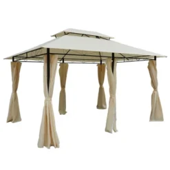 Outsunny 10' X 13' Outdoor Soft Top Gazebo Pergola With Curtains, 2-Tier Steel Frame Gazebo For Patio -Garden & Outdoors GUEST 181de800 2964 40e8 b3cc ca16c1fa39a9