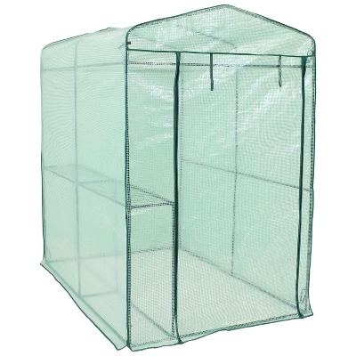 Sunnydaze Decor Sunnydaze Outdoor Portable Growing Rack Petite Deluxe Mini Walk-In Greenhouse With Roll-Up Door - 1 Shelf - Green 8 Sunnydaze Decor Sunnydaze Outdoor Portable Growing Rack Petite Deluxe Mini Walk-In Greenhouse With Roll-Up Door - 1 Shelf - Green - Image 8