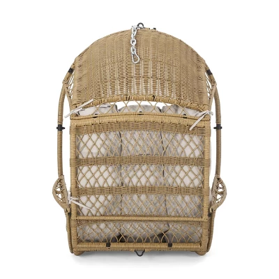 Greystone Indoor/Outdoor Wicker Hanging Chair With 8' Chain - Light Brown/Beige - Christopher Knight Home 5 Greystone Indoor/Outdoor Wicker Hanging Chair With 8' Chain - Light Brown/Beige - Christopher Knight Home - Image 5