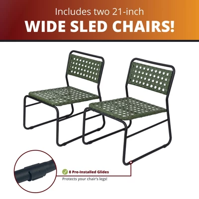 Kinger Home 3-Piece Outdoor Patio Bistro Table And Chairs Set Of 2, Rattan Wicker Cast Aluminum Patio Furniture, Green 3 Kinger Home 3-Piece Outdoor Patio Bistro Table And Chairs Set Of 2, Rattan Wicker Cast Aluminum Patio Furniture, Green - Image 3