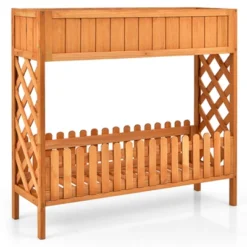 Tangkula Outdoor 2-Tier Wood Planter Raised Garden Bed Elevated Planter Box Kit W/Liner & Shelf For Backyard Patio -Garden & Outdoors GUEST 1a5eb3da a01d 476b b895 83cb7a6fff9c