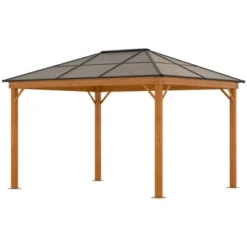 Outsunny 10' X 12' Hardtop Polycarbonate Gazebo Canopy, Aluminum Frame Pergola With Top Vent, Netting & Sidewalls For Garden, Patio, Khaki -Garden & Outdoors GUEST 1a9283d5 a07b 4d50 a74f 388a9b7684d0