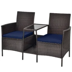 Tangkula Patio Loveseat 2 Person Cushioned Seats With Center Table Outdoor Rattan Furniture Set Turquoise/ Red 18 Tangkula Patio Loveseat 2 Person Cushioned Seats With Center Table Outdoor Rattan Furniture Set Turquoise/ Red -Garden & Outdoors GUEST 1b5c462b c4fe 4f20 be84 72714ebef22f