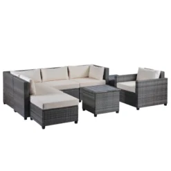 8pc Wicker Patio Conversation Set With Cushions - Beige - GODEER -Garden & Outdoors GUEST 1c9fd128 b3d0 4fe3 91d0 6472c8ea8a3a