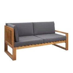 3pc Outdoor Acacia Wood Sectional Conversation Set With Cushions - Gray - GODEER -Garden & Outdoors GUEST 1cb7e089 ba92 4fd0 bd1a 7eab9801824f