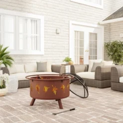 Nature Spring Round Outdoor Fire Pit With Leaf Cutout Design - 32", Rugged Rust -Garden & Outdoors GUEST 1d459460 f0fb 4da0 8c82 332a27cf9862