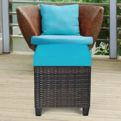 Costway 2PCS Patio Rattan Ottoman Cushioned Seat W/ Foot Rest Turquoise -Garden & Outdoors GUEST 1d85fa1b e6b6 4530 868c 8700272c3750