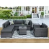 8pc Wicker Patio Conversation Set With Cushions - Gray - GODEER