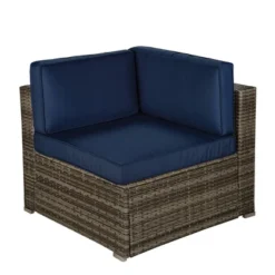 7pc Outdoor Rattan Wicker Seating Set With Cushions - Brown/Blue - GODEER -Garden & Outdoors GUEST 1daceb21 ec5a 4aba 9411 413958d8f429