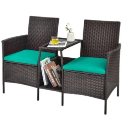 Tangkula Patio Loveseat 2 Person Cushioned Seats With Center Table Outdoor Rattan Furniture Set Turquoise/ Red 14 Tangkula Patio Loveseat 2 Person Cushioned Seats With Center Table Outdoor Rattan Furniture Set Turquoise/ Red -Garden & Outdoors GUEST 1dca8134 2cc8 4caf 8d7f 545fac7ad773