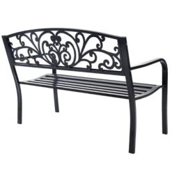 Tangkula 50"Patio Bench Porch Chair Steel Frame Cast Iron Loveseat W/ Backrest For Park Garden -Garden & Outdoors GUEST 1e9b409a 8504 4243 8ab5 3e0be4859190