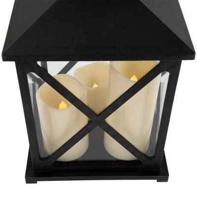 Northlight 12.5" Black Candle Lantern With 3 Flameless LED Candles 5 Northlight 12.5" Black Candle Lantern With 3 Flameless LED Candles - Image 5