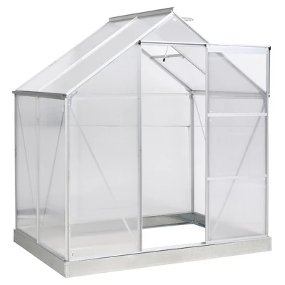 Outsunny Polycarbonate Greenhouse With Aluminum Frame, Walk-in Garden Greenhouse Kit With Adjustable Roof Vent, Rain Gutter And Sliding Door For Winter, Silver 7 Outsunny Polycarbonate Greenhouse With Aluminum Frame, Walk-in Garden Greenhouse Kit With Adjustable Roof Vent, Rain Gutter And Sliding Door For Winter, Silver - Image 7