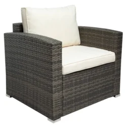 7pc Wicker Patio Set With Cushions & Storage Box - Gray/Beige - GODEER -Garden & Outdoors GUEST 1f78c873 a9f3 410d 8cb9 3942e5747459