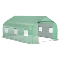 Outsunny 9.8' X 11.4' X 6.8' Outdoor Walk-In Tunnel Greenhouse Hot House With Roll-up Windows, Zippered Door, PE Cover, Green -Garden & Outdoors GUEST 205112cd bc2a 4564 9861 5f5e7a8e55dc